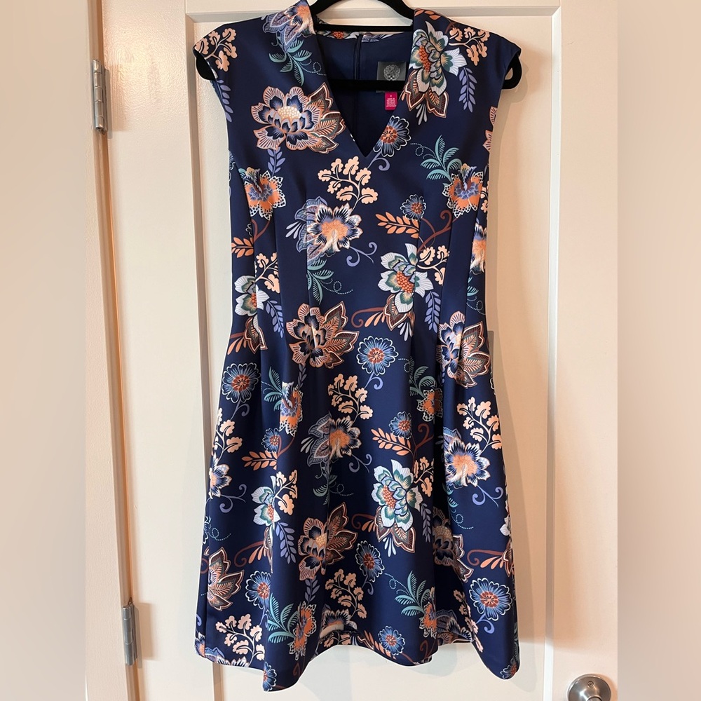 Vince Camuto Blue and Orange Sleeveless A-Line Mini Dress